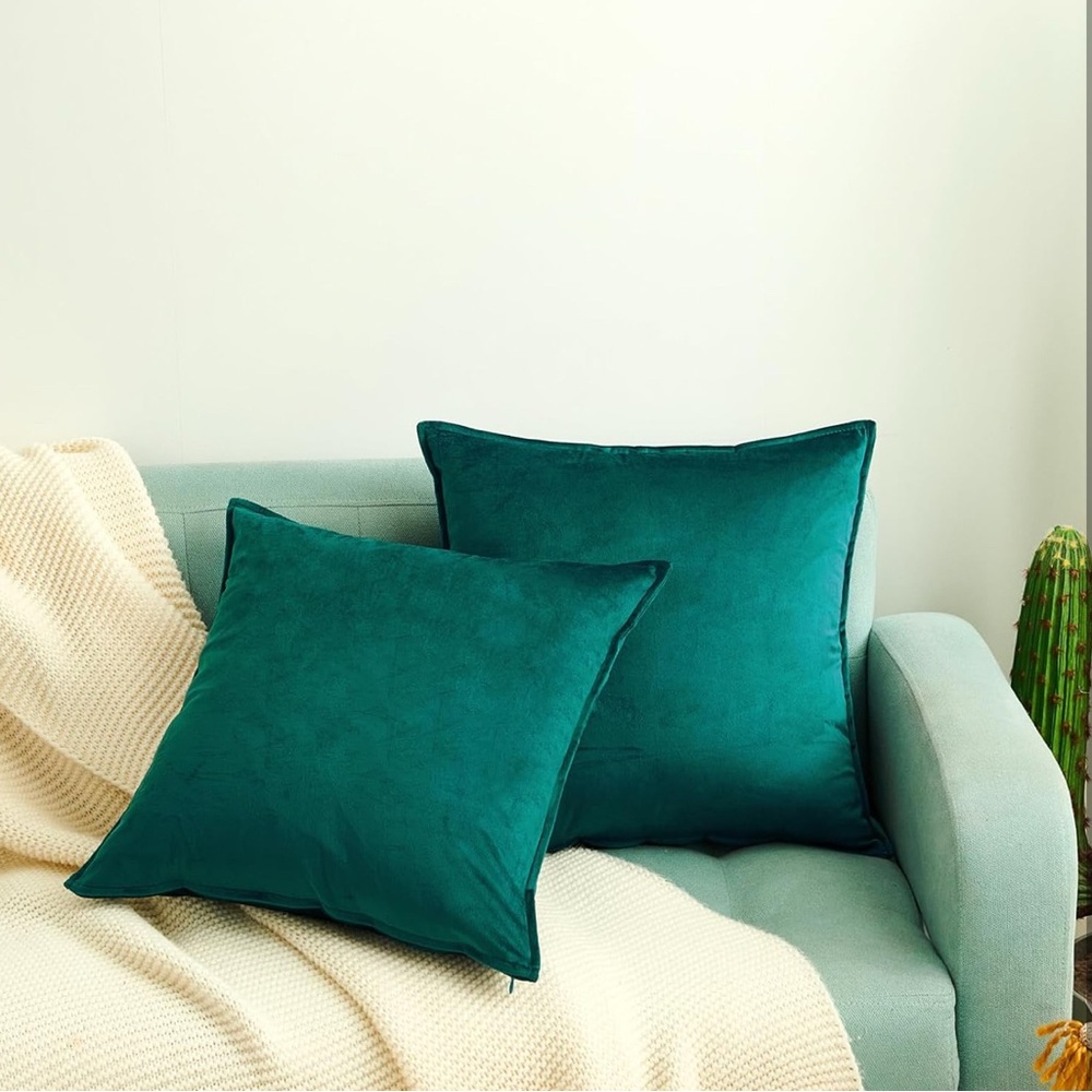 NIB Teal Velvet Set-2 Throw‎ Pillow Covers, 20”x20” - Picture 5 of 7